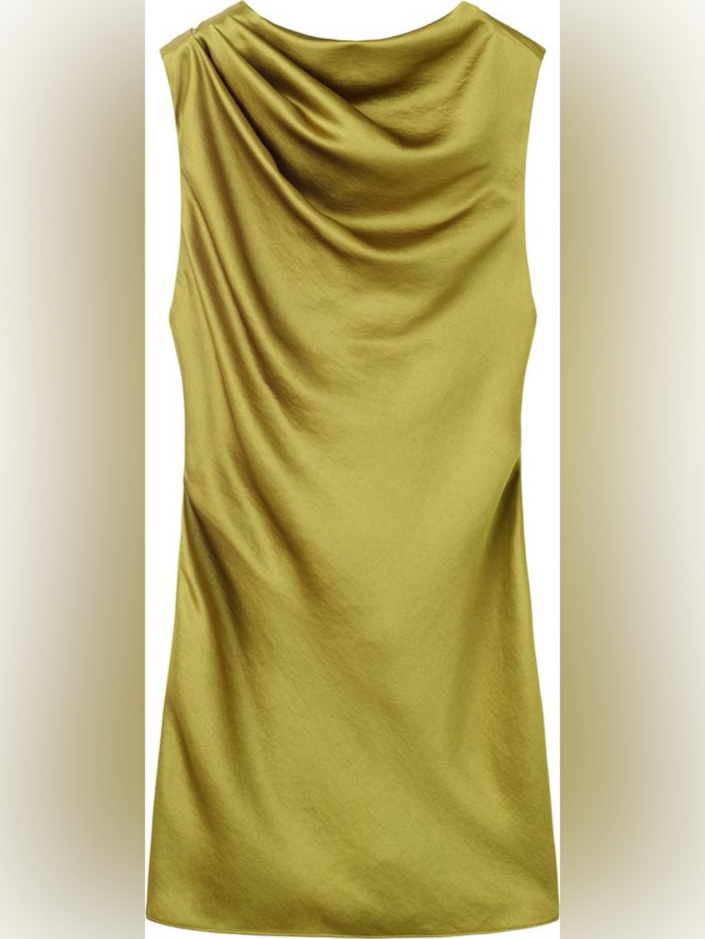 Mango Ilum Cowl Neck Sleeveless Stain Dress in Lime